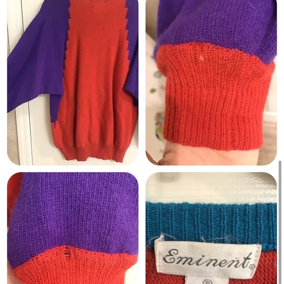 Vintage 80s Wool Angora blend Paisley Colorblock Sweater Sz S colorful funky - Picture 2 of 4